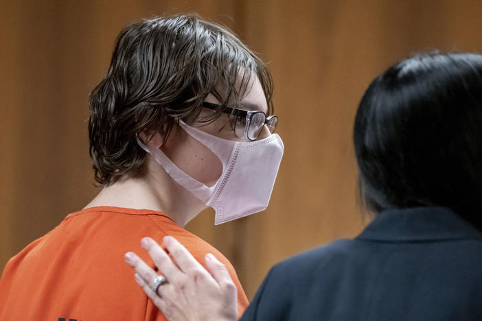 Ethan Crumbley attends a hearing at Oakland County Circuit Court in Pontiac, Mich., on Feb. 22. Crumbley, the teenager accused of killing four fellow students and injuring more at Oxford High School in Oxford, Mich., is expected to plead guilty next week, authorities said Friday.