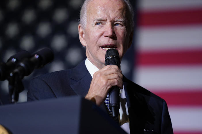 President Joe Biden speaks about student loan debt relief at Delaware State University, Friday, Oct. 21, 2022, in Dover, Del.