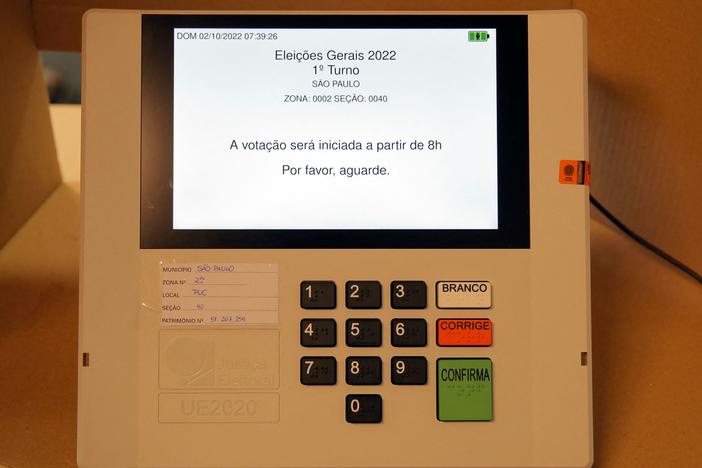 Conspiracy theories about Brazil's electronic voting machines, shown here, have spread online. Far-right influencers in the U.S. have seized on Brazil's election as a way of keeping conspiratorial narratives alive ahead of the U.S. midterms in early November.