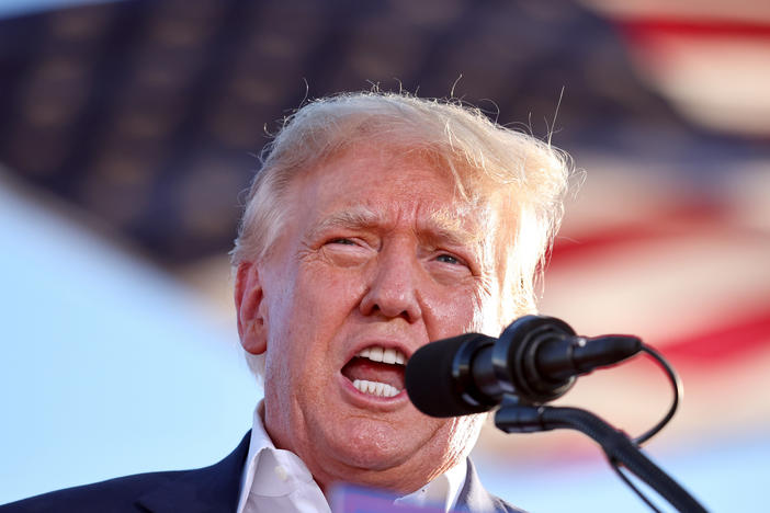 Former President Donald Trump speaks at a campaign rally at Legacy Sports USA on Oct. 9, in Mesa, Ariz.