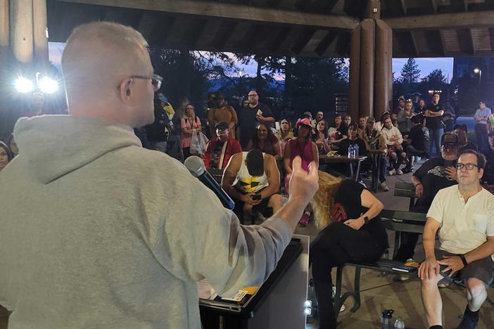 Addiction activist Ryan Hampton holds a rally in Spokane, Wash., where many of the people in the crowd were in recovery from drug or alcohol use.