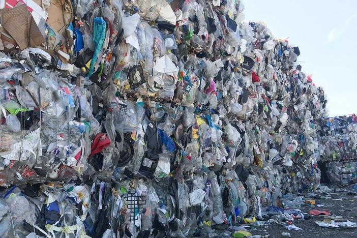 Unwanted used plastic sits outside Garten Services, a recycling facility in Oregon.