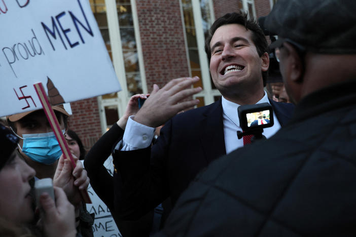 Alex Stein engaged directly with students and other people protesting his scheduled event alongside Proud Boys founder Gavin McInnes at Penn State University on Monday.