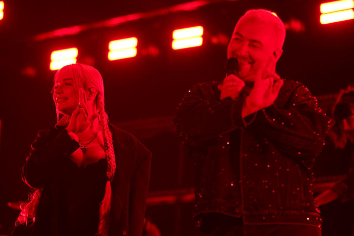 Kim Petras and Sam Smith perform onstage during the 2022 iHeartRadio Music Festival at T-Mobile Arena in September in Las Vegas, Nevada.