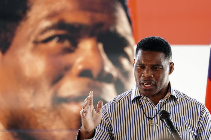 Republican candidate for U.S. Senate Herschel Walker speaks during a campaign stop in Dawsonville, Ga., Tuesday, Oct. 25, 2022.