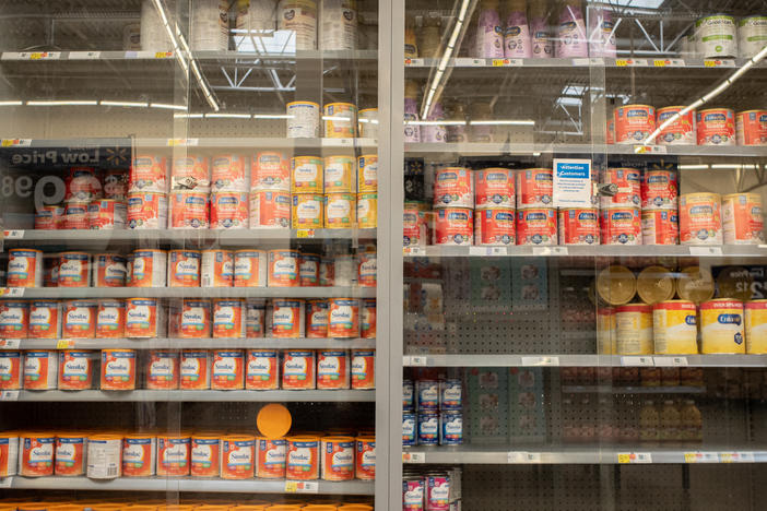 Shelves of baby formula, as seen in a Walmart Supercenter in July in Houston. While the shortages have improved, it can still be hard for parents to find the formula they need.