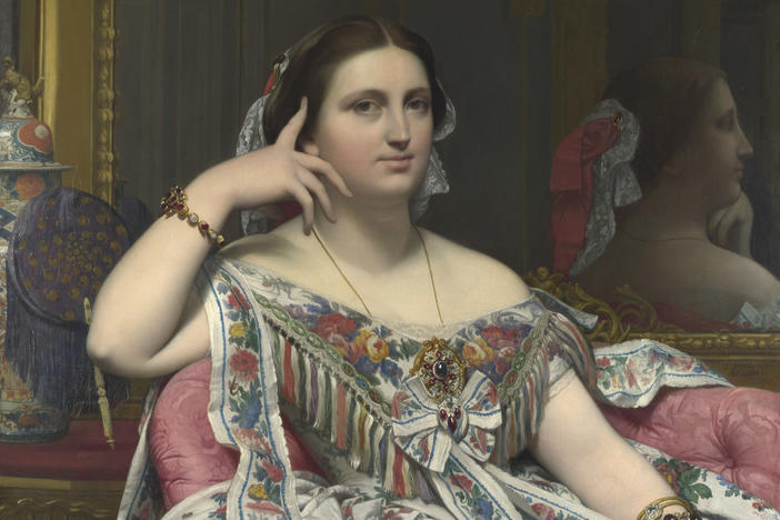Left, <em>Madame Moitessier,</em> 1856 Jean-Auguste-Dominique Ingres, oil on canvas, The National Gallery, London and right, <em>Woman with a Book,</em> 1932, Pablo Picasso, oil on canvas, The Norton Simon Foundation, Estate of Pablo Picasso / Artists Rights Society(ARS), New York