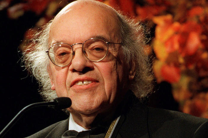 Gerald Stern speaks to the audience during the National Book Awards in New York Wednesday, Nov. 18, 1998. Stern, one of the country's most loved and respected poets who wrote with spirited melancholy and earthly humor about his childhood, Judaism, mortality and the wonders of the contemplative life, has died.