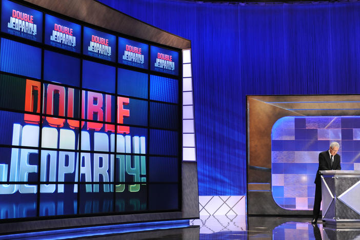 CULVER CITY, CA - APRIL 17: Game show host Alex Trebek rehearses his lines on the set of the "Jeopardy!" Million Dollar Celebrity Invitational Tournament Show Taping on April 17, 2010 in Culver City, California. (Photo by Amanda Edwards/Getty Images)
