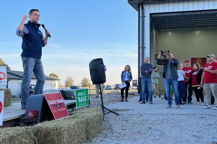 Iowa Republican congressional candidate Zach Nunn speaks at an October campaign event outside Des Moines.