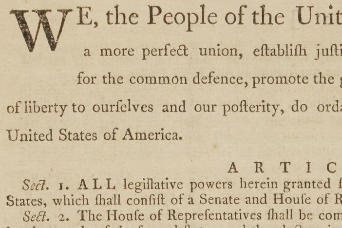 An image shows the first page of the first printing of the final text of the U.S. Constitution<strong>. </strong>The rare document will go up for auction in December, Sotheby's announced on Tuesday.