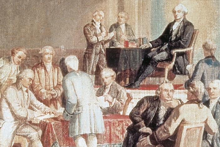 A disputed document by one of the delegates at the Constitutional Convention of 1787, depicted here in a painting by Thomas Rossiter, has been cited in a Supreme Court case about a once-fringe legal theory that could reshape federal elections.