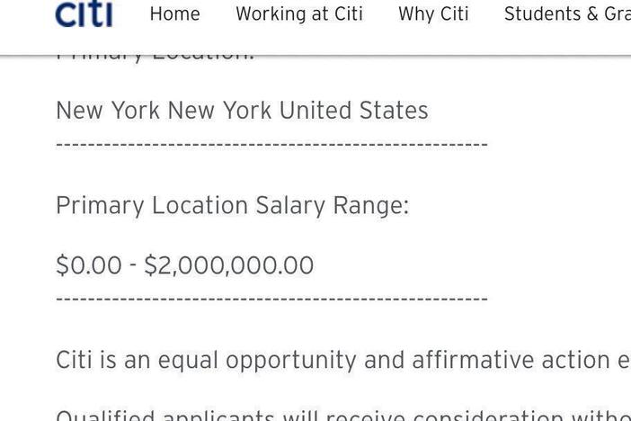 This job posting from Citi with a $2 million salary range caught attention on social media.