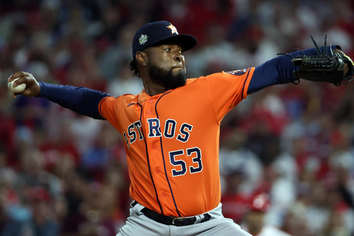 Cristian Javier of the Houston Astros delivers a pitch against the Philadelphia Phillies during the first inning in game four of the 2022 World Series at Citizens Bank Park on Nov. 2, 2022 in Philadelphia, Pennsylvania.