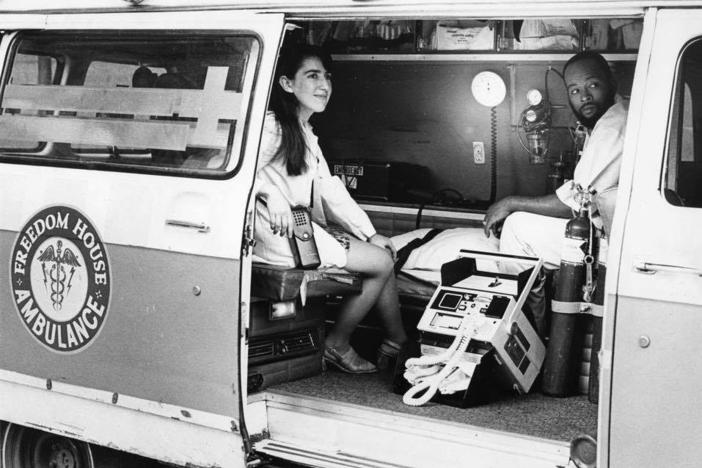 Dr. Nancy Caroline with paramedic Walt Brown in 1975