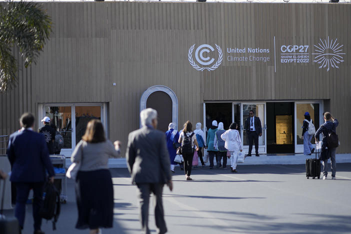 Attendees of the COP27 U.N. Climate Summit arrive, Sunday, Nov. 6, 2022, in Sharm el-Sheikh, Egypt.