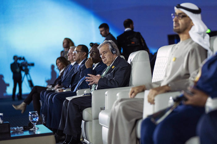 United Nations Secretary-General Antonio Guterres, listens to Egyptian President Abdel Fattah el-Sissi, giving a speech during the COP27 U.N. Climate Summit.