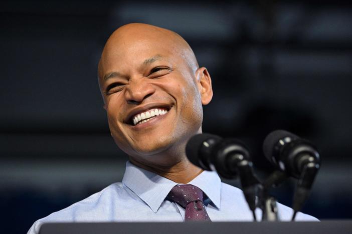 Democratic candidate for governor Wes Moore speaks during a rally with President Joe Biden and First Lady Jill Biden during a rally on the eve of the midterm elections, at Bowie State University in Bowie, Md., on Nov. 7.