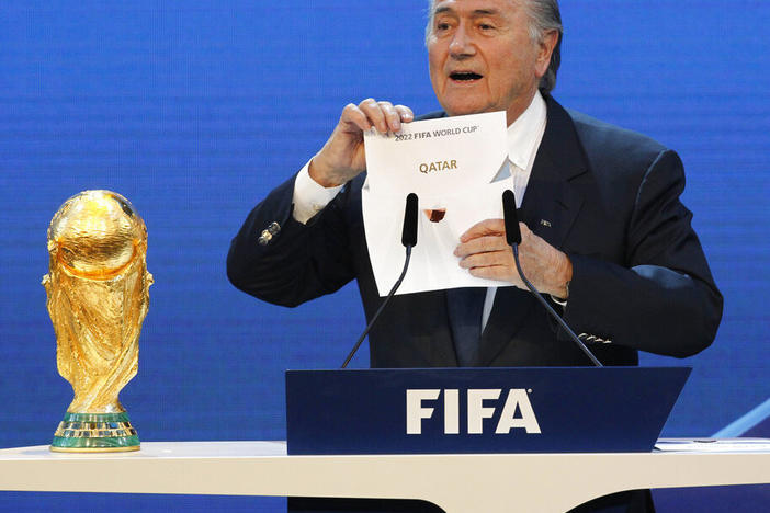 FIFA President Sepp Blatter announces Qatar as the host of the 2022 World Cup at a ceremony in December 2010 in Zurich, Switzerland.