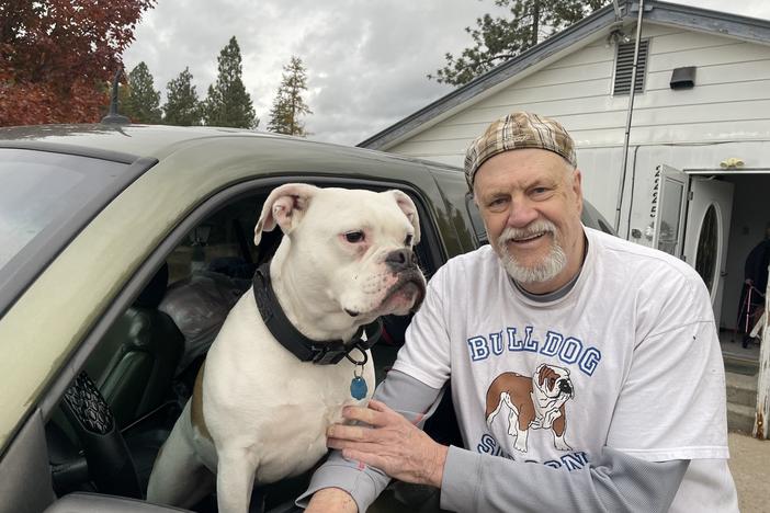 After moving out of his Columbia Falls, Mont., home, which he can no longer afford, Kim Hilton plans to live in his truck with his dog, Amora, while he waits for a spot at an assisted living facility to open up.