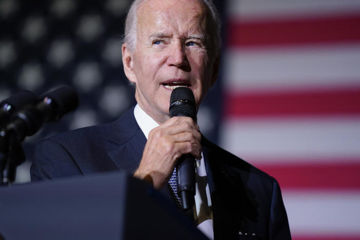 President Biden speaks about student loan debt relief at Delaware State University last month. A judge in Texas blocked Biden's plan to provide millions of borrowers with up to $20,000 apiece in federal student-loan forgiveness.