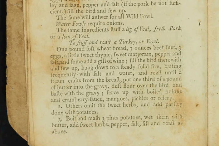 In her 1796 cookbook, <em>American Cookery,</em> Amelia Simmons recommends serving turkey or other fowl "with boiled onions and cranberry-sauce, mangoes, pickles or celery." Not long after, (give or take 180+ years), Susan Stamberg began sharing her mother in law's cranberry relish recipe on NPR.
