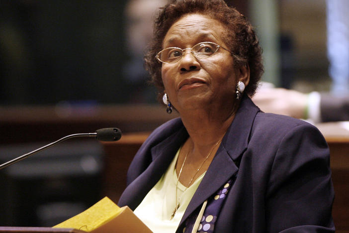 State Rep. Barbara Cooper, D-Memphis, watches the vote board as her bill to limit license restoration fees passes during House session on April 12, 2006 in Nashville, Tenn. Cooper, who served in the General Assembly, died on Oct. 25, 2022. She was 93.