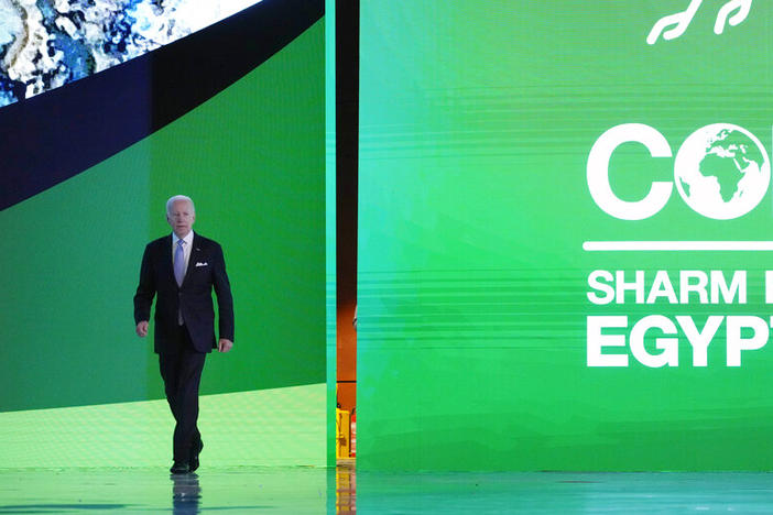 President Joe Biden arrives to speak at the COP27 U.N. Climate Summit, Friday, Nov. 11, 2022, at Sharm el-Sheikh, Egypt.