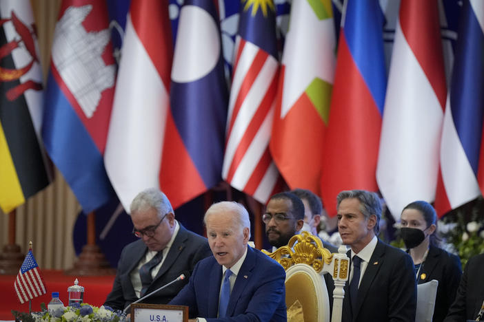 U.S. President Joe Biden  speaks during the ASEAN-U.S. summit in Phnom Penh, Cambodia, on Saturday.
