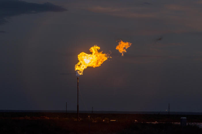 A methane flare seen in Texas. Methane is an incredibly potent greenhouse gas that is currently released in huge quantities by oil and gas operations, landfills and agriculture.