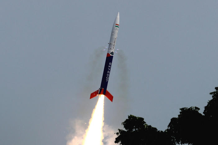 Vikram-S rocket, India's first private rocket developed by Skyroot Aerospace, an Indian startup, lifts off in Sriharikota, India, on Friday.