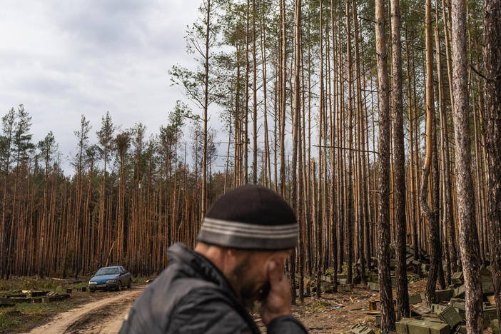 Logging in the recently liberated areas West of Izium is dangerous and punishable by fines. Unexploded ordnance litters the ground. But some loggers take the risk for the opportunity to harvest and deliver the wood to people who need heat.