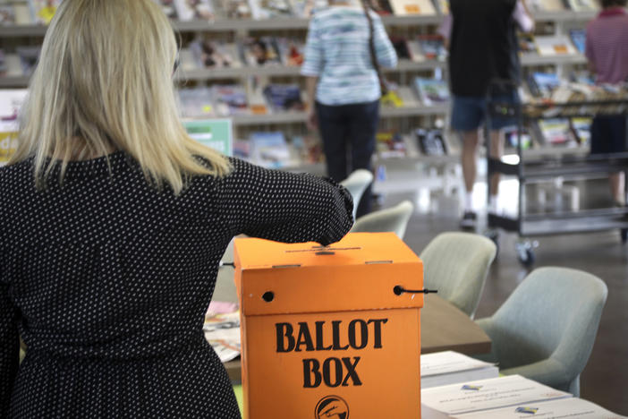 A vote is cast in Tauranga, New Zealand, during a by-election on April 27, 2018.