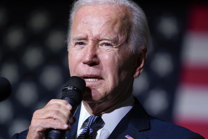 President Joe Biden speaking about student loan debt relief at Delaware State University, Oct. 21, 2022, in Dover, Del. The Biden administration said it is extending the student loan repayment pause again.