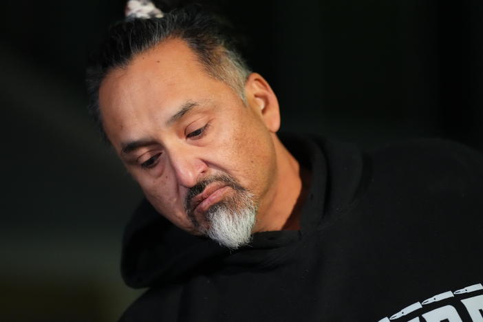 Richard Fierro talks during a news conference outside his home Monday about his efforts to subdue the gunman in Saturday's fatal shooting at Club Q in Colorado Springs, Colo.