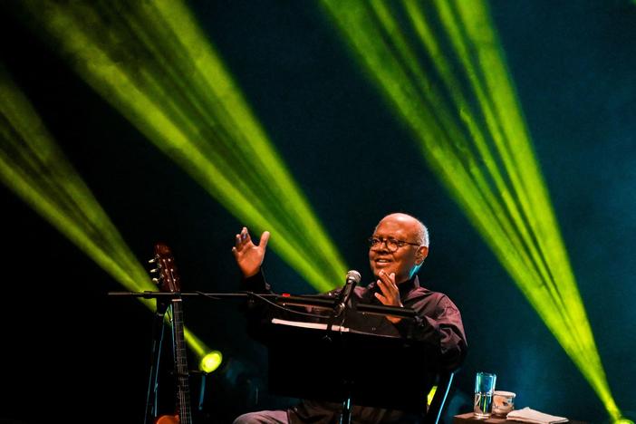 Cuban singer Pablo Milanes performs at the Ciudad Deportiva Coliseo in Havana, Cuba, on June 21, 2022. Milanes, the Latin Grammy-winning balladeer who helped found Cuba's "nueva trova" movement and toured the world as a cultural ambassador for Fidel Castro's revolution, died early Tuesday, Nov. 22, 2022, in Spain, where he had been under treatment for blood cancer.