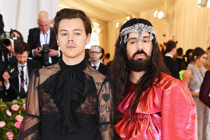 Harry Styles and Alessandro Michele attend the 2019 Met Gala Celebrating Camp: Notes on Fashion at Metropolitan Museum of Art in May 2019 in New York City.