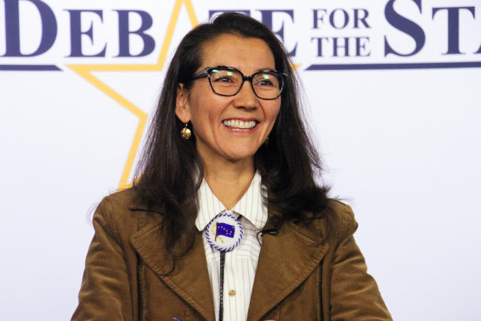 U.S. Rep. Mary Peltola smiles before a debate for Alaska's sole U.S. House seat on Oct. 26, in Anchorage, Alaska. Peltola was elected to a full term in the House on Wednesday, Nov. 23, months after the Alaska Democrat won a special election to the seat following the death earlier this year of longtime Republican Rep. Don Young.