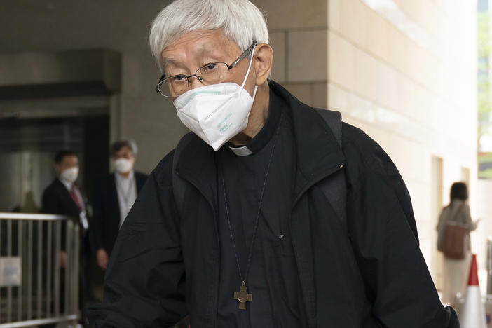 Cardinal Joseph Zen leaves the West Kowloon Magistrates' Courts after the verdict session in Hong Kong, Friday Nov. 25, 2022.