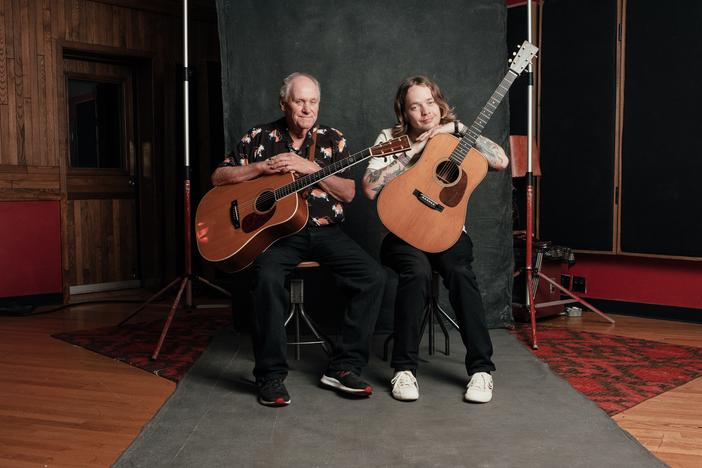 Bluegrass icon Billy Strings (right) recorded his new album <em>Me/And/Dad</em> with his stepdad, Terry Barber. The album features songs that Strings learned from Barber during his childhood.