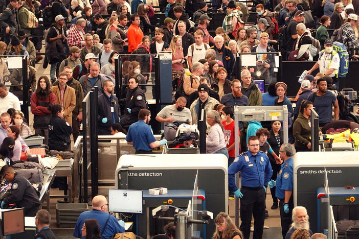 A crowded security checkpoint at Denver International Airport on Nov. 22, days before Thanksgiving.