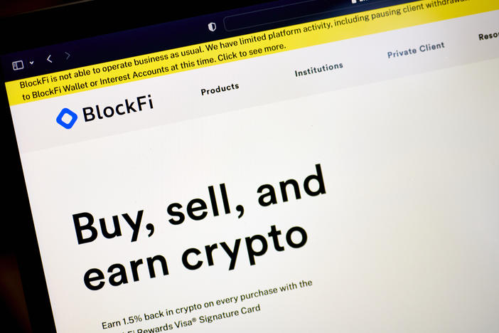 The BlockFi website on a laptop computer arranged in the Brooklyn borough of New York, US, on Nov. 17. BlockFi filed for bankruptcy on Nov 28, 2022.
