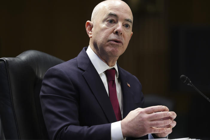 U.S. Secretary of Homeland Security Alejandro Mayorkas testifies before a Senate subcommittee on homeland security on Capitol Hill on May 4.