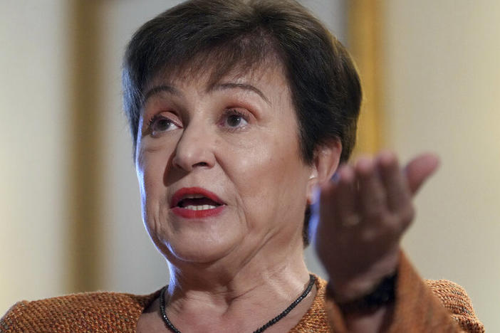Kristalina Georgieva, managing director of the International Monetary Fund, speaks Tuesday during an interview with The Associated Press in Berlin.