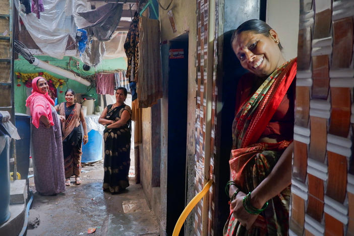 Many of the women in Sangeeta Siwan's Mumbai neighborhood lost their jobs during the pandemic, but they banded together to help each other through the lockdowns. From left to right: Kalawanti Yadav, Sageeta Wadule, Sangeeta Pandey and Ambika Kalshetty.