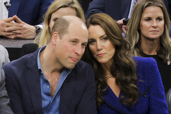 Britain's Prince William and Kate, Princess of Wales, watch an NBA basketball game between the Boston Celtics and the Miami Heat on Wednesday in Boston.