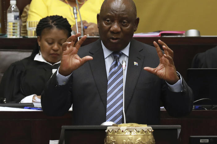 South African President Cyril Ramaphosa responds to questions in Parliament Cape Town, South Africa, on Sept. 29, 2022, where he denied allegations of money laundering while being questioned over a scandal that threatens his position and the direction of Africa's most developed economy.