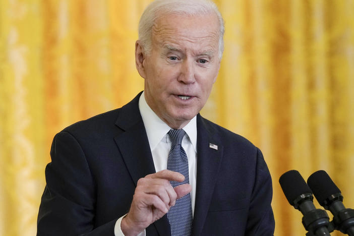 President Biden speaks during a White House news conference Thursday.
