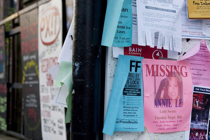 A missing persons flyer, bearing the name of Annie Le, shown here in New Haven, Conn., in September 2009. This year, the Columbia Journalism Review (CJR) launched a new tool that allows users to openly share their "press value" with the world if they were to go missing.