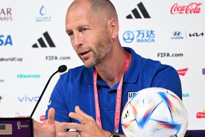 USA men's soccer team coach Gregg Berhalter speaks during a news conference at the Qatar National Convention Center in Doha on Dec. 2, 2022.